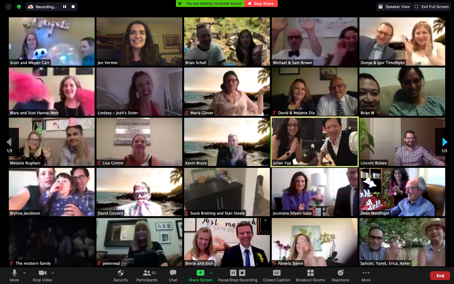 Here’s the Zoom Wedding Reception. This was the Dance party I got to DJ. It was a hoot!